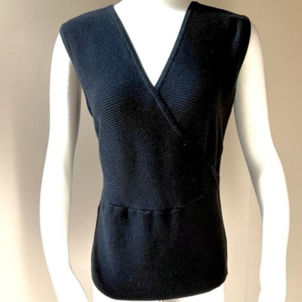 V-Neck Wrap Front Rib Knit Tank Top Black (L) Like New
